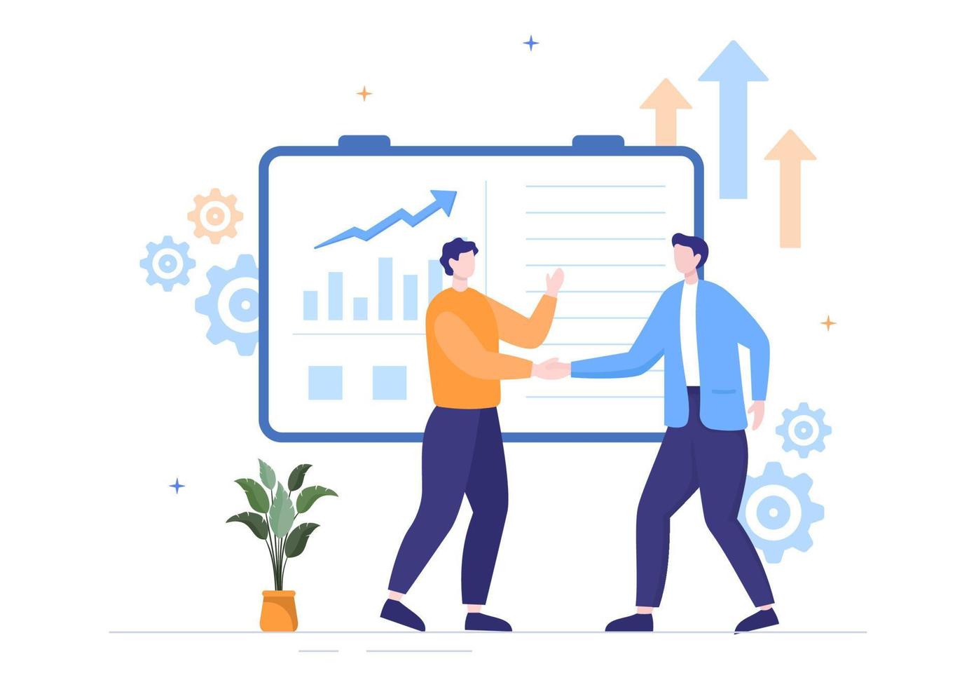 Business Plan Consulting to Financial Analysis, Statistics or Develop for Company Performance in Flat Cartoon Illustration vector