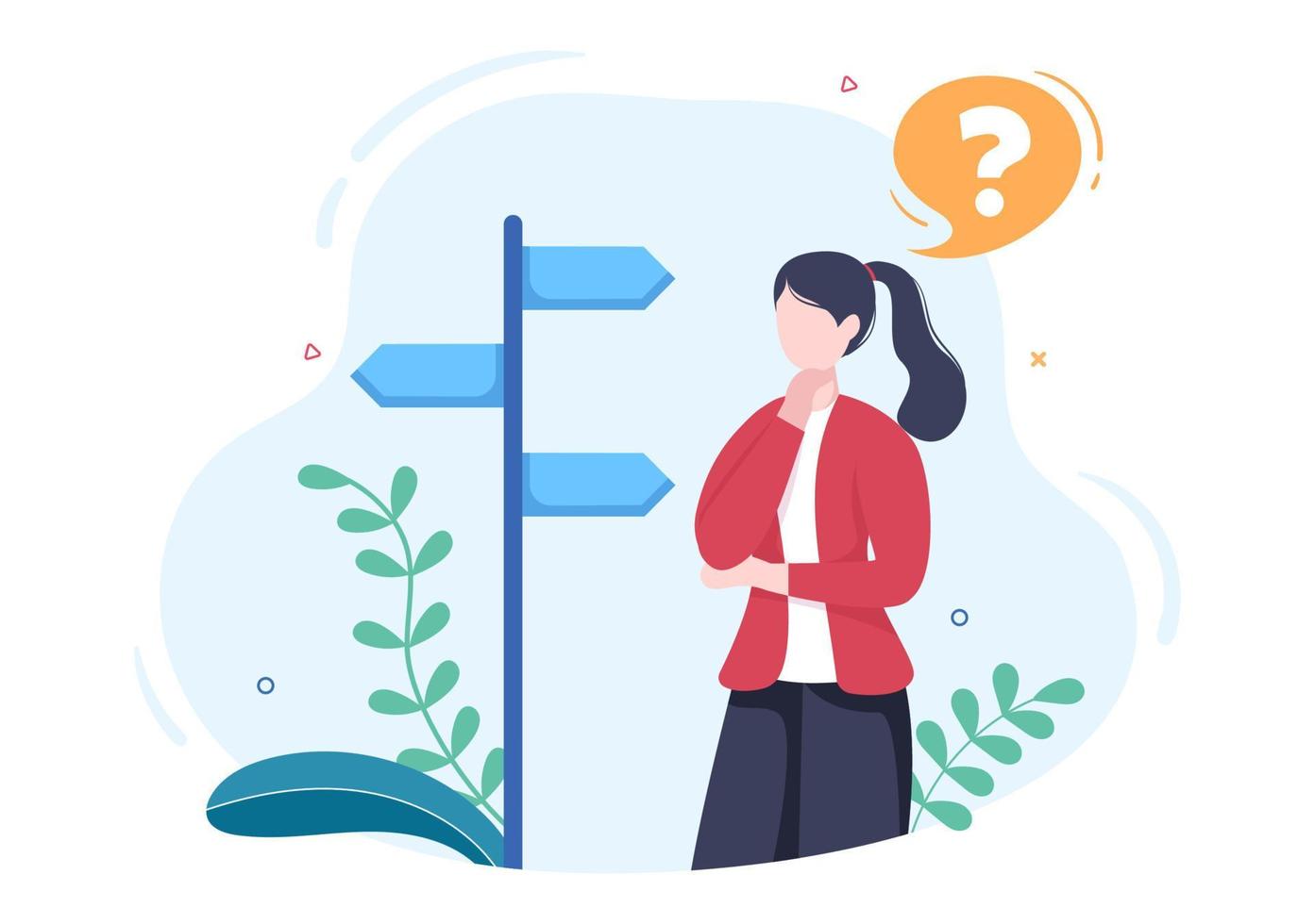 Make Your Choice or Choose the Right Success Road Illustration in Several Directions of Arrows, Yes or No, Door with a Question Mark Concept vector