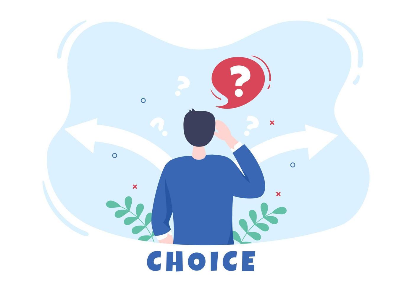 Make Your Choice or Choose the Right Success Road Illustration in Several Directions of Arrows, Yes or No, Door with a Question Mark Concept vector