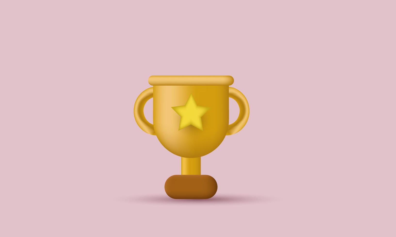 Icono de copa de trofeo de ganador de estrella mínima de renderizado 3d aislado en vector