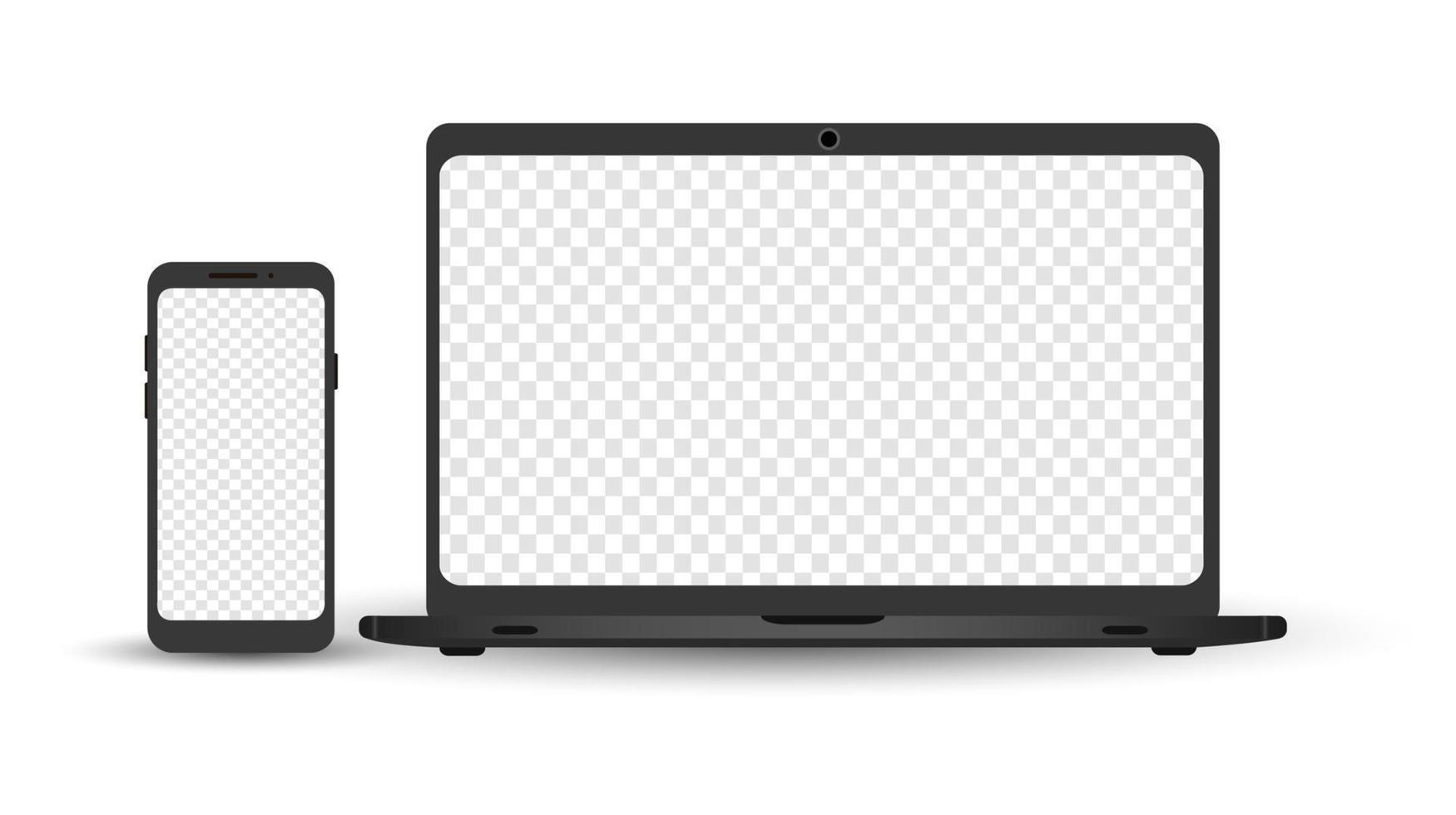 Device set - laptop and smartphone template. Electronic gadgets isolated on white background. Realistic vector illustration.