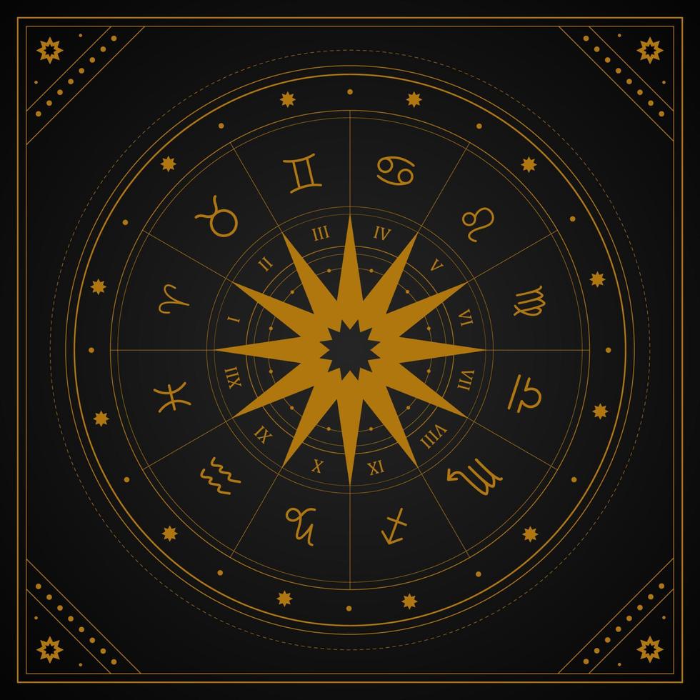 rueda de astrología con signos del zodiaco en estilo boho. Misterio y esoterismo. Ilustración de vector de horóscopo. cartel de tarot espiritual. Cartas mágicas del tarot oculto.