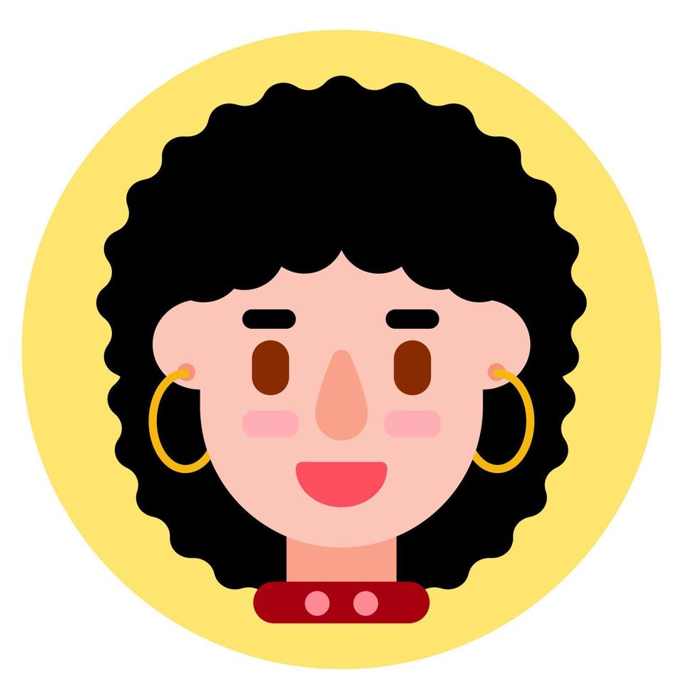 girl flat design avatar using earring and curly hair for profile picture vector