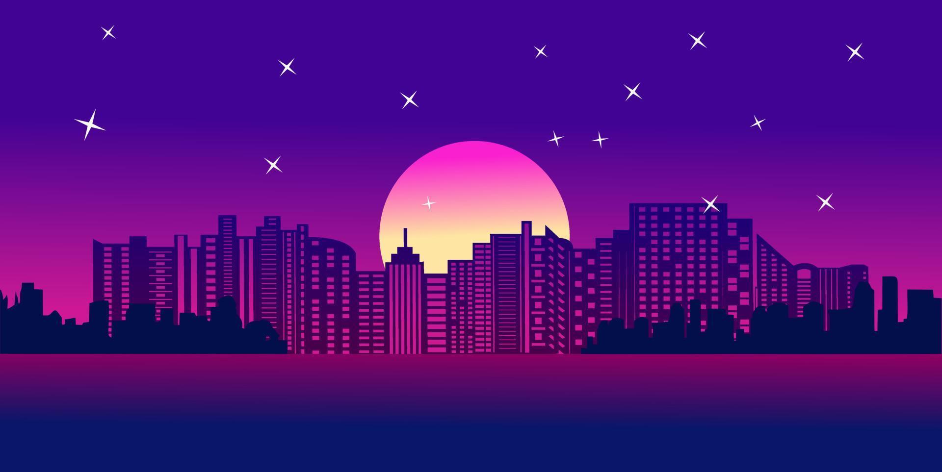 vector illustration design of city building silhouette background at night  with shining moon and stars 7819673 Vector Art at Vecteezy