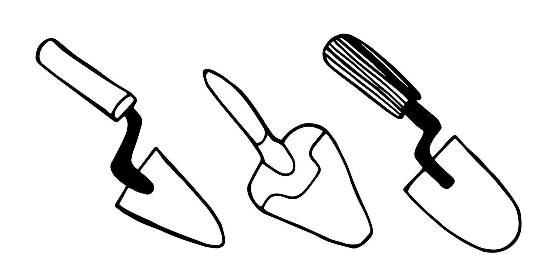 Set of hand drawn doodle trowel icons. Vector illustration.