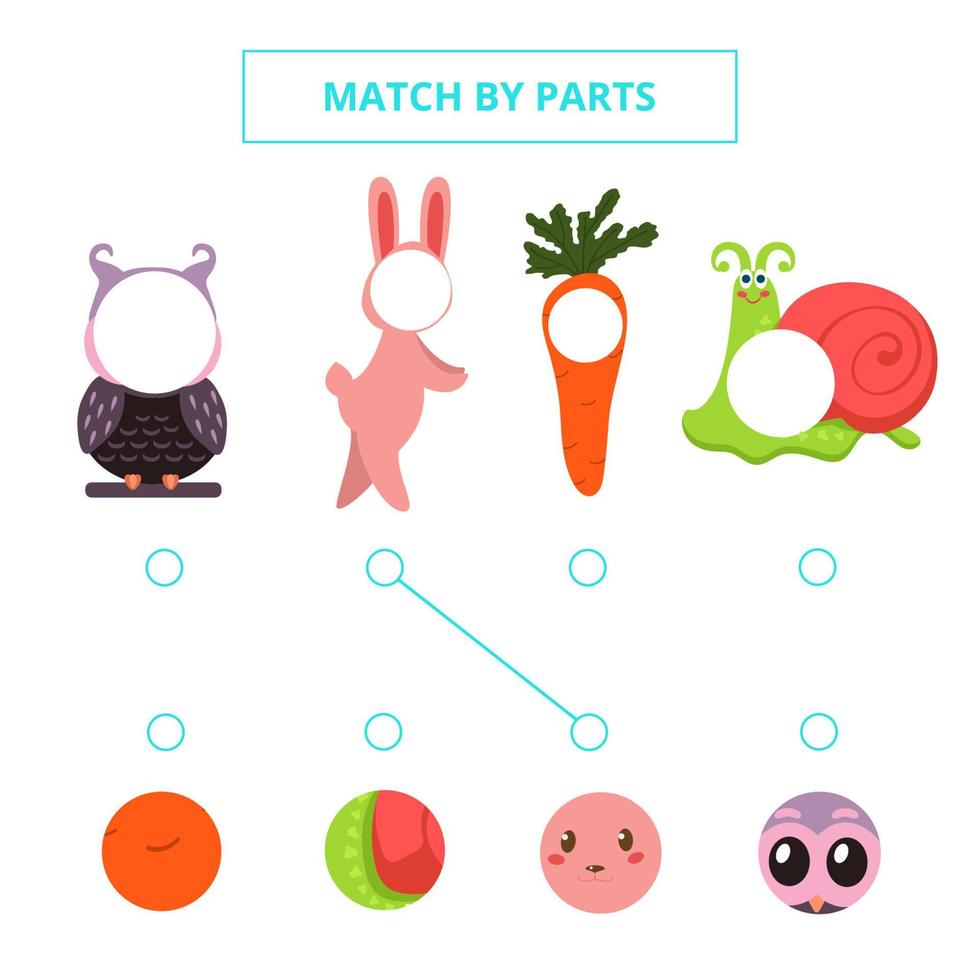 Match cute cartoon pictures by parts. vector