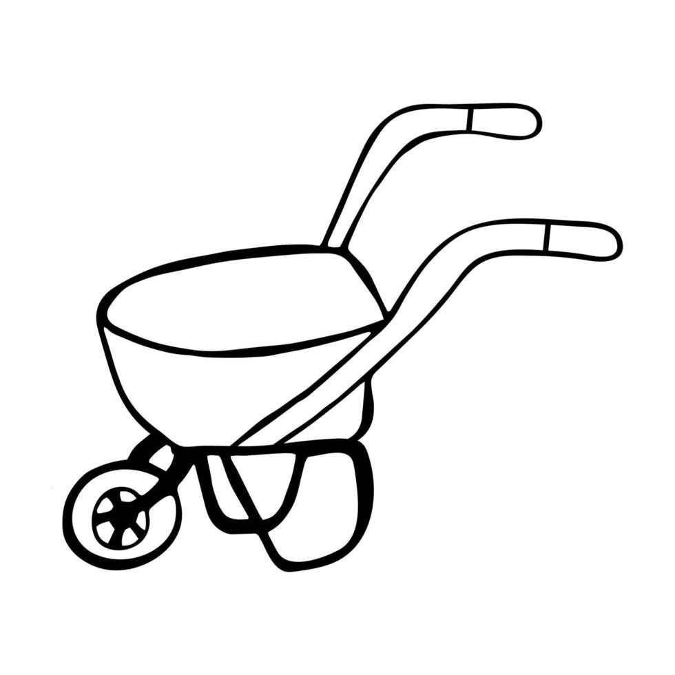 Hand drawn doodle wheelbarrow icon. Vector illustration.