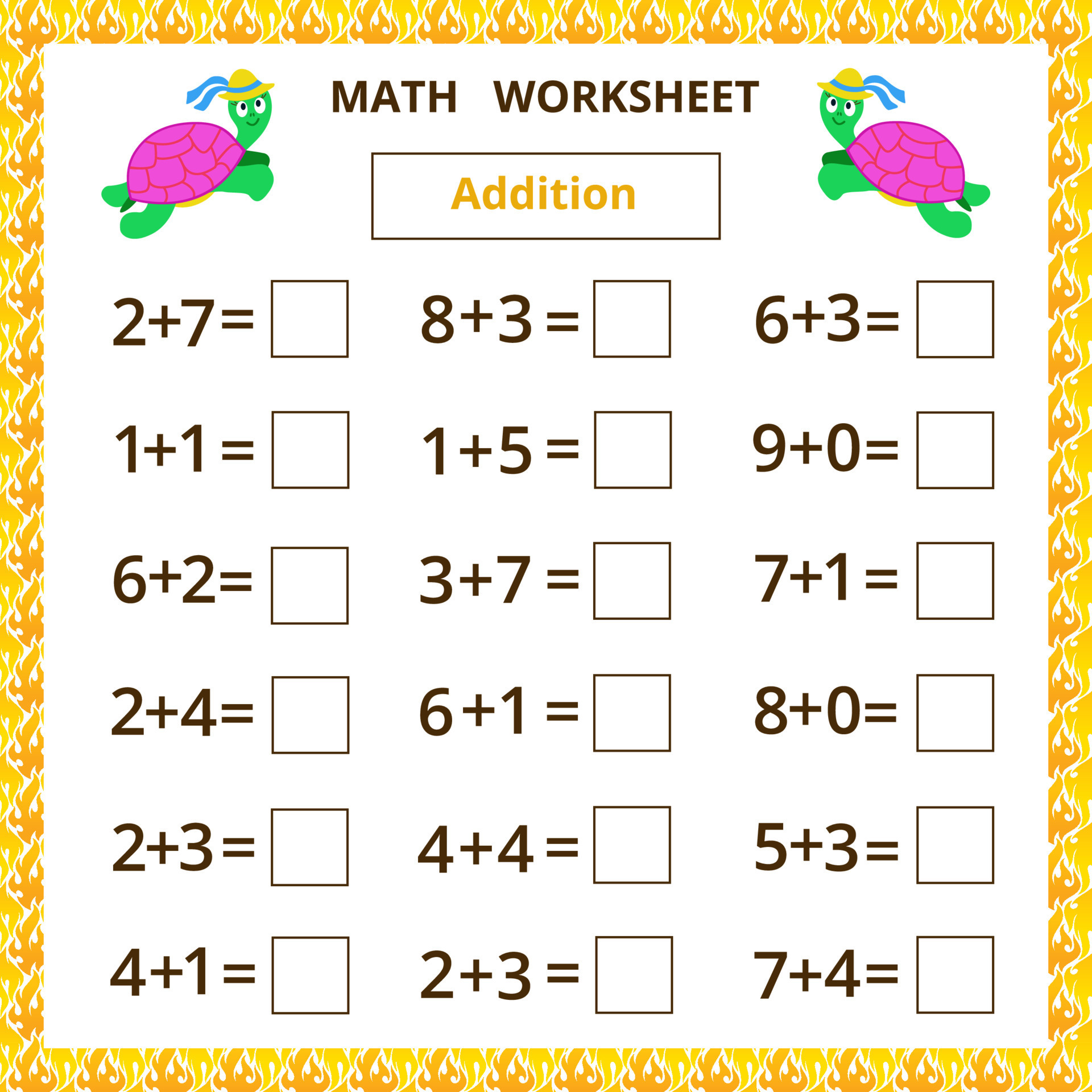 Math worksheet. Addition. 7819725 Vector Art at Vecteezy