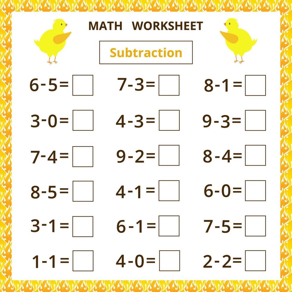 Math worksheet .Subtraction vector