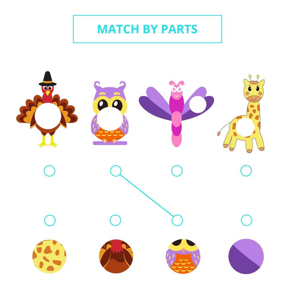 Match cute cartoon pictures by parts. vector