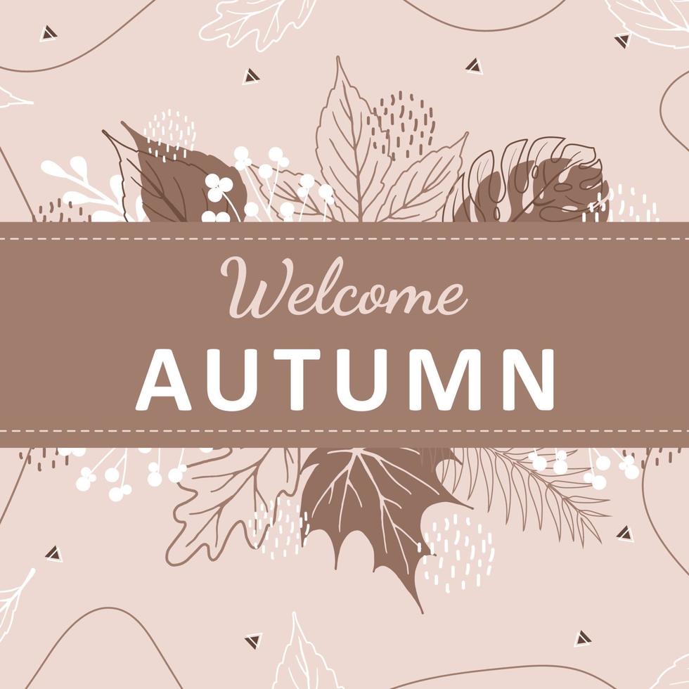 Autumn background with abstract elements, geometric shapes, plants and leaves in one line style. For mobile app page, web design, invitations, postcards. Vector minimalistic illustration.