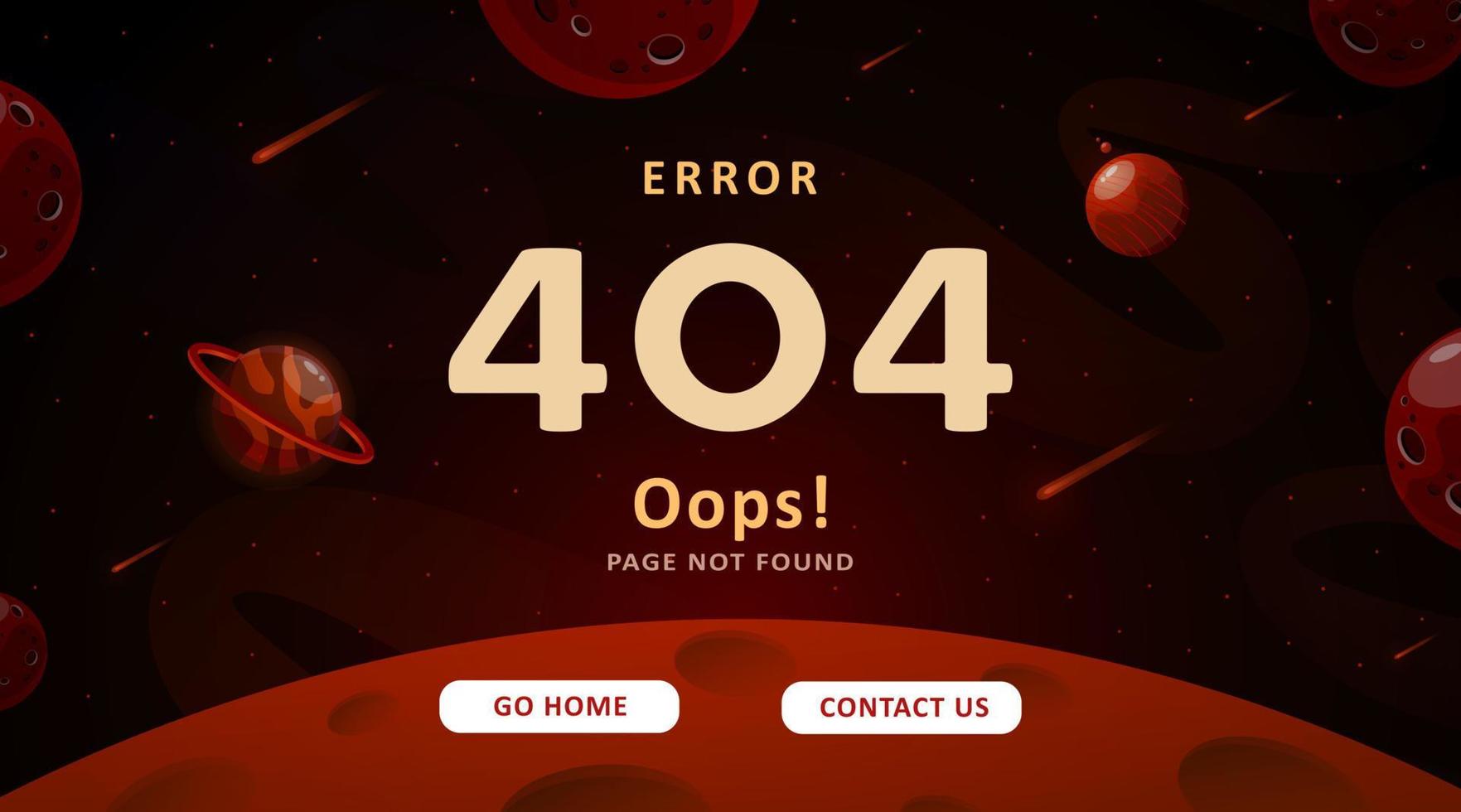 Error 404 - Página no encontrada. Fondo moderno de exploración espacial. bonita plantilla de degradado con planetas y estrellas para afiches, pancartas o páginas web. vector