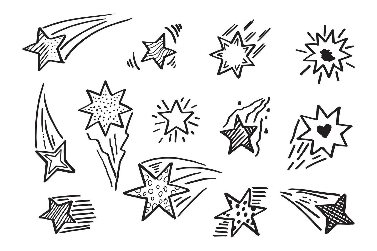 Starburst doodle set. Hand drawn star. vector