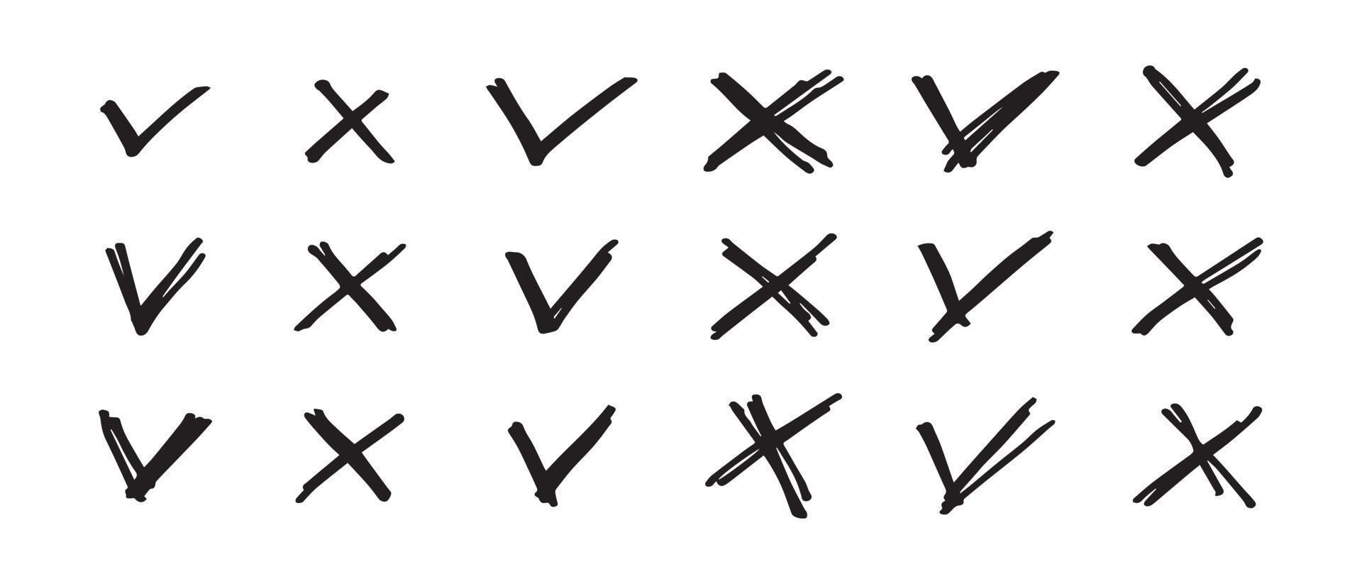 Tick and cross  signs. Checkmark OK and X icons. vector