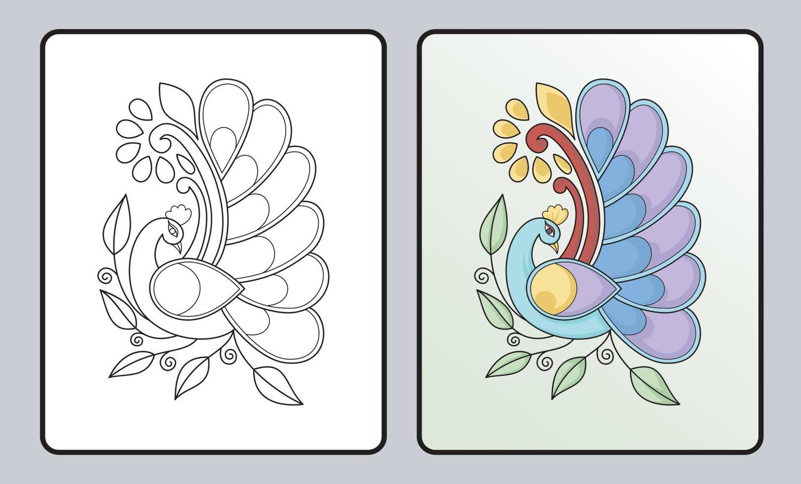 peacock coloring book or page, education for children vector