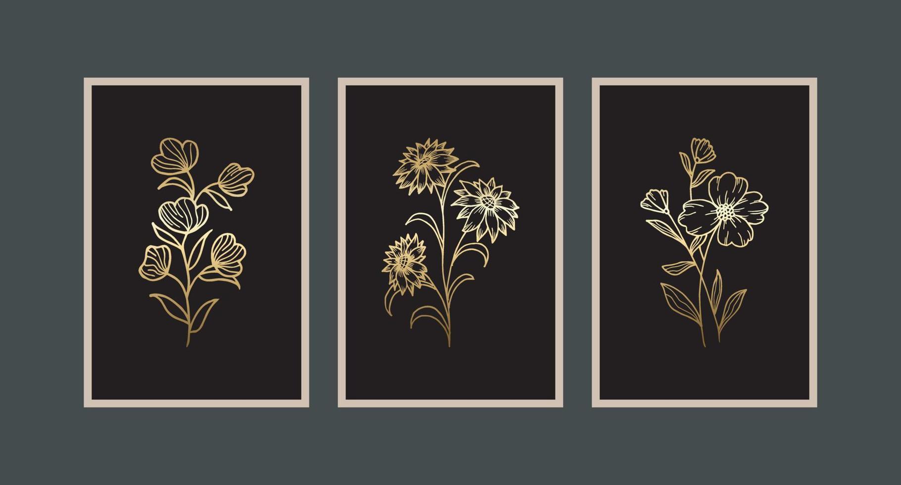 Modern boho abstract trendy background design. golden plant painting vector