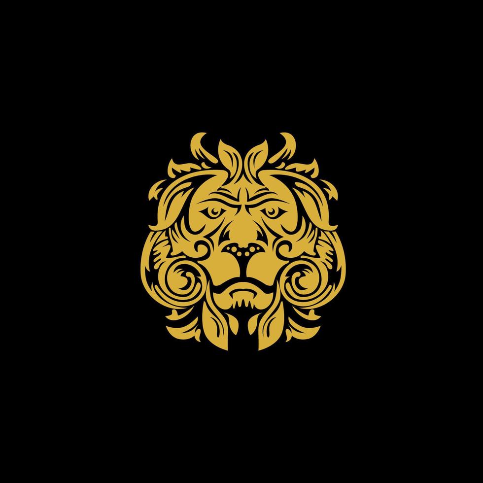 gold face lion logo symbol with luxury hair vector