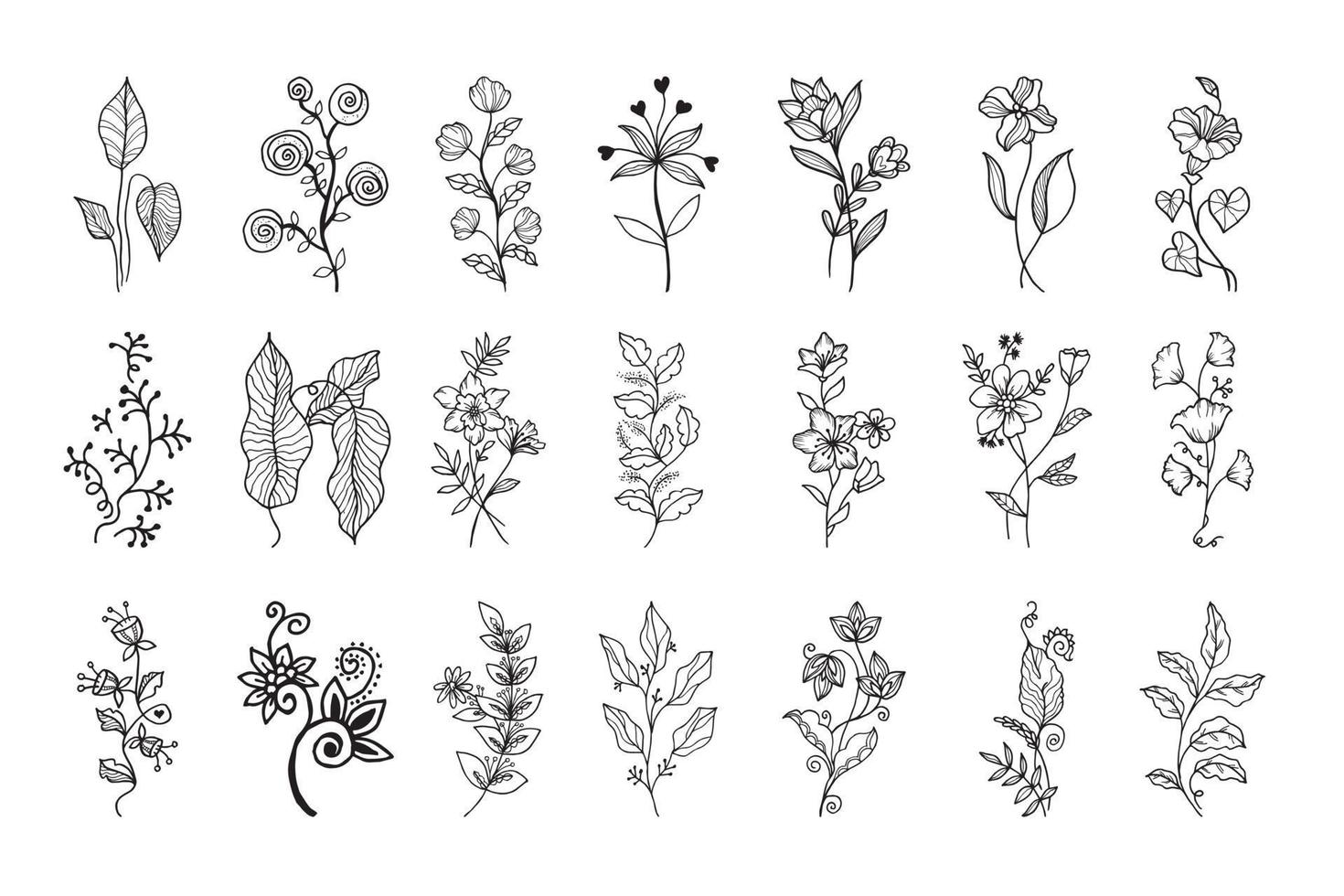 Hand drawn vector design floral elements. Vector illustration.