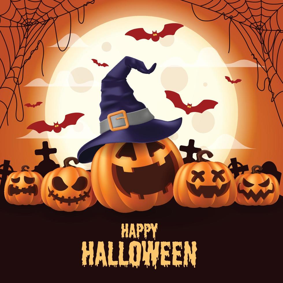 Happy Halloween. Halloween vector illustration with halloween pumpkins, and halloween elements.