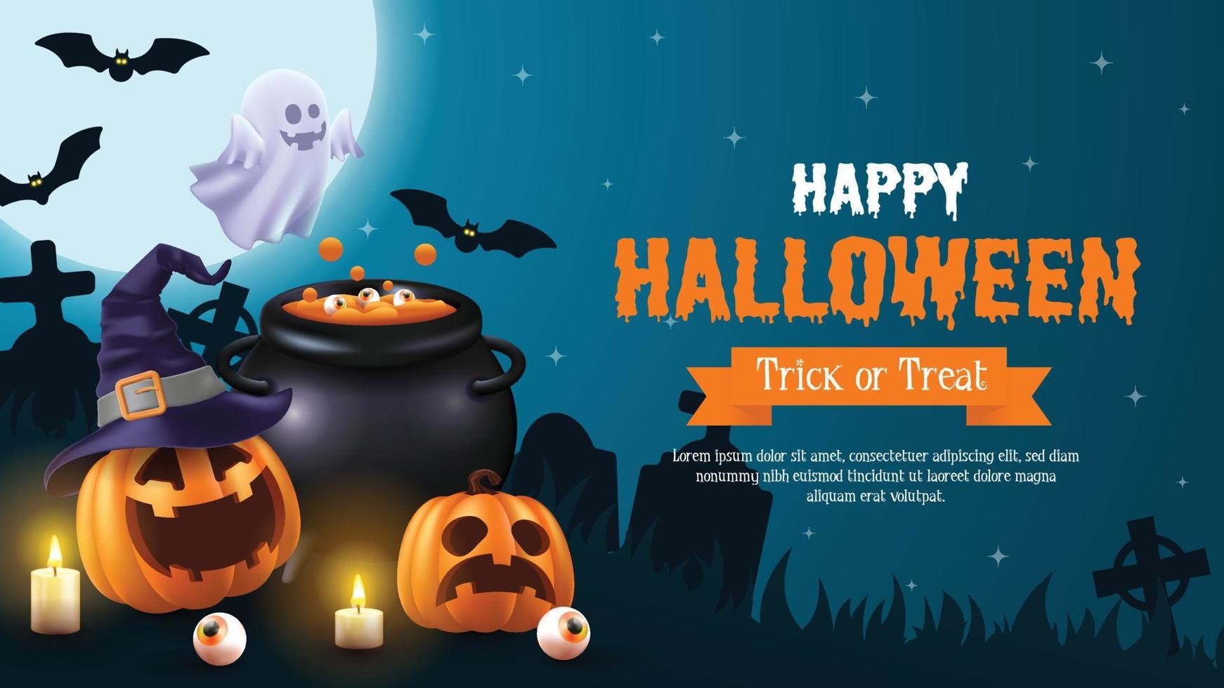feliz Halloween. ilustración vectorial de halloween con calabazas de halloween y elementos de halloween. vector