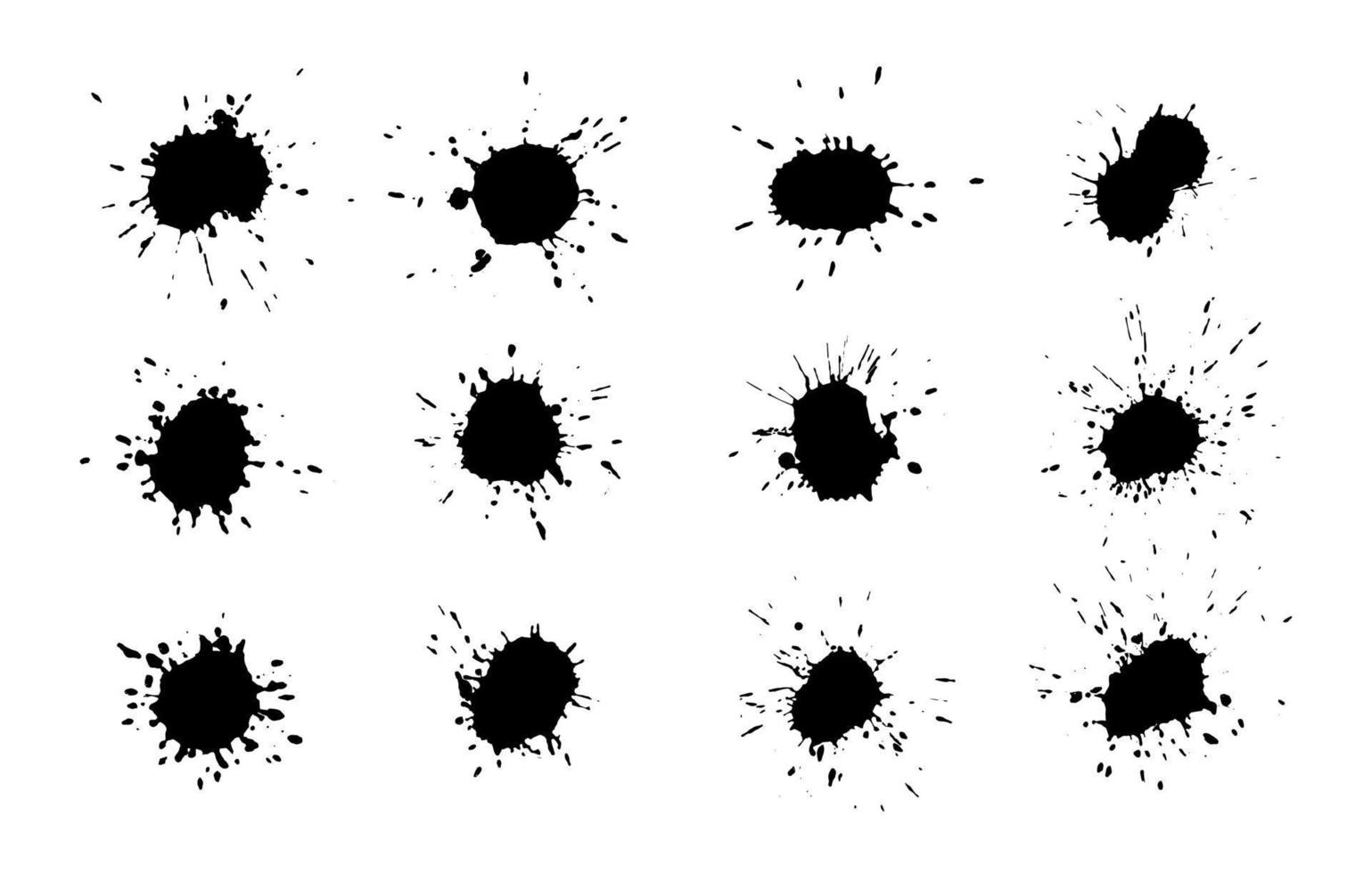 gotas de tinta y salpicaduras. manchas de papel secante, salpicaduras de gotas de pintura líquida y salpicaduras de tinta vector