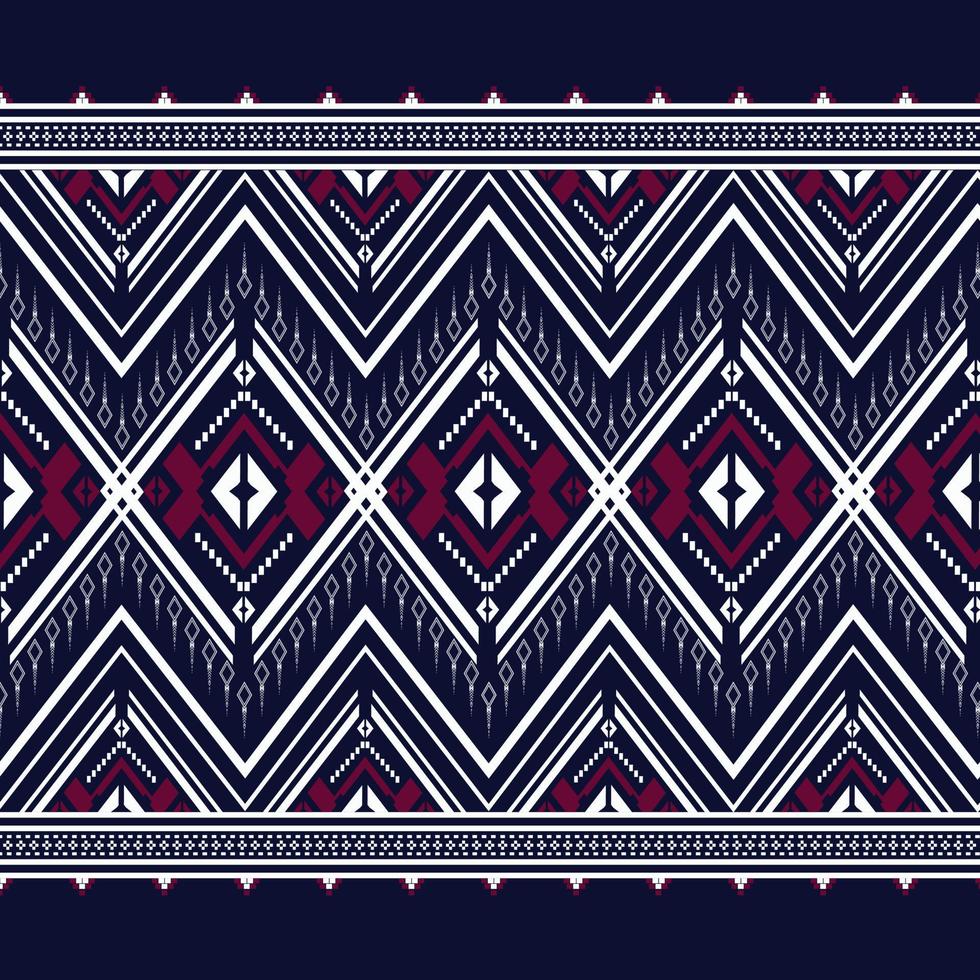 triángulo de bordado de textura étnica geométrica sobre fondo azul oscuro utilizado en papel tapiz, ropa, falda, alfombra, envoltura, batik, tela, formas triangulares vector de textura roja y blanca, estilos de ilustración