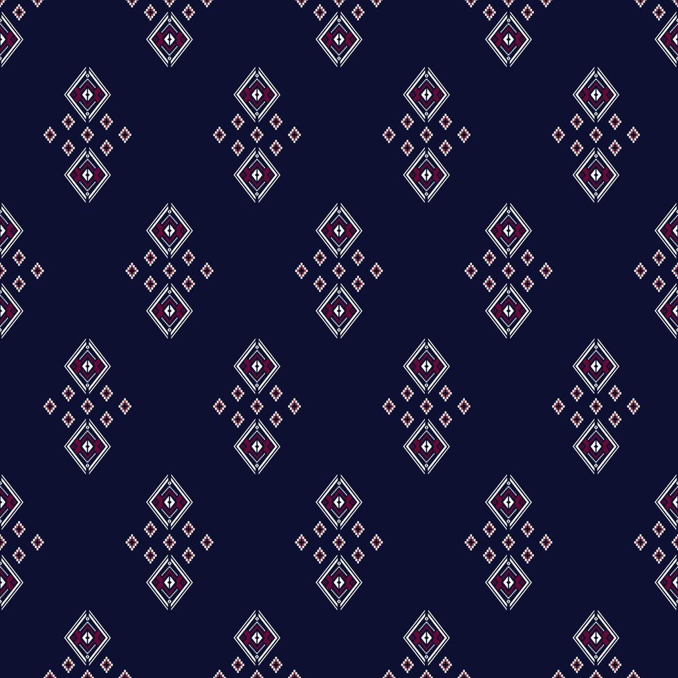 Geometric ethnic texture embroidery triangle on dark blue background used in wallpaper, clothing,skirt,carpet,wrapping,Batik,fabric,triangle shapes red and white texture Vector, illustration styles vector