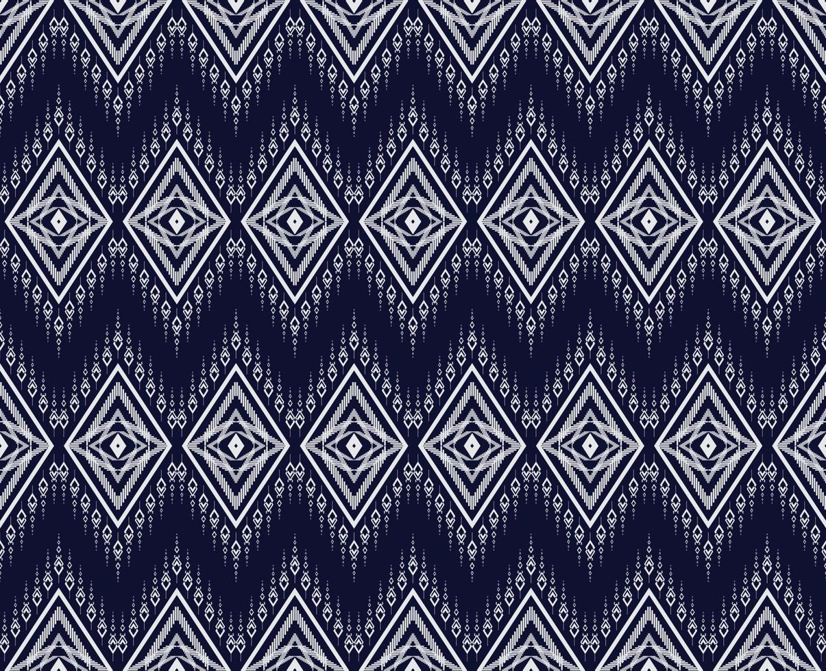 patrón étnico geométrico diseño de textura tradicional y patrón azul oscuro para alfombra, papel pintado, ropa, envoltura, batik, tela, ropa, moda, en estilo de bordado de ilustración vectorial vector