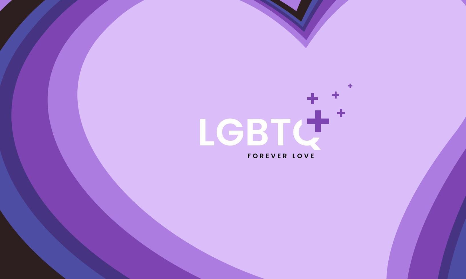 LGBTQ plus  purple rainbow heart shape background design for LGBTQ pride and light purple background vector