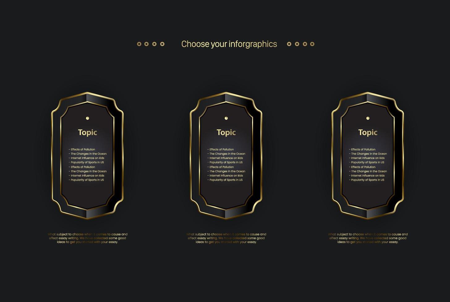 3 golden option design on dark background, a modern premium Chart template, used for finance or business elements vector, illustration vector