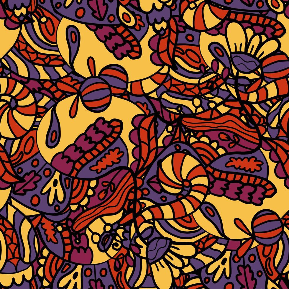 Cute abstract doodle artistic sketch seamless pattern. Background with crazy messy doodle art with different shapes, curls. Fantasy texture, textile, wrap, fabric. vector