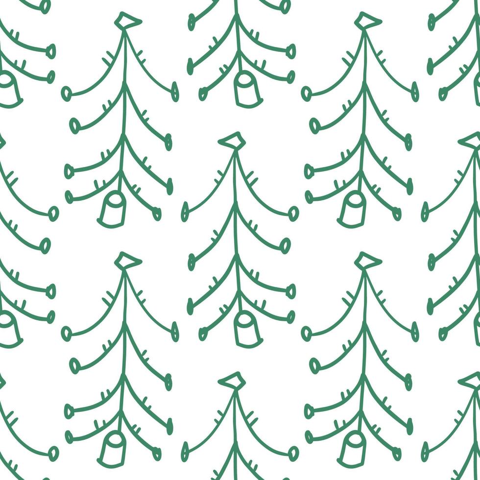 Green freehand drawing spruce forest seamless pattern. Christmas tree background. vector