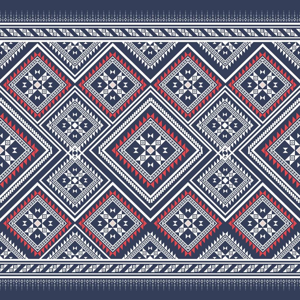 diseño de triángulo de bordado de textura étnica geométrica sobre fondo azul oscuro o papel pintado y ropa, falda, alfombra, papel pintado, ropa, envoltura, batik, tela, vector de textura, estilos de ilustración