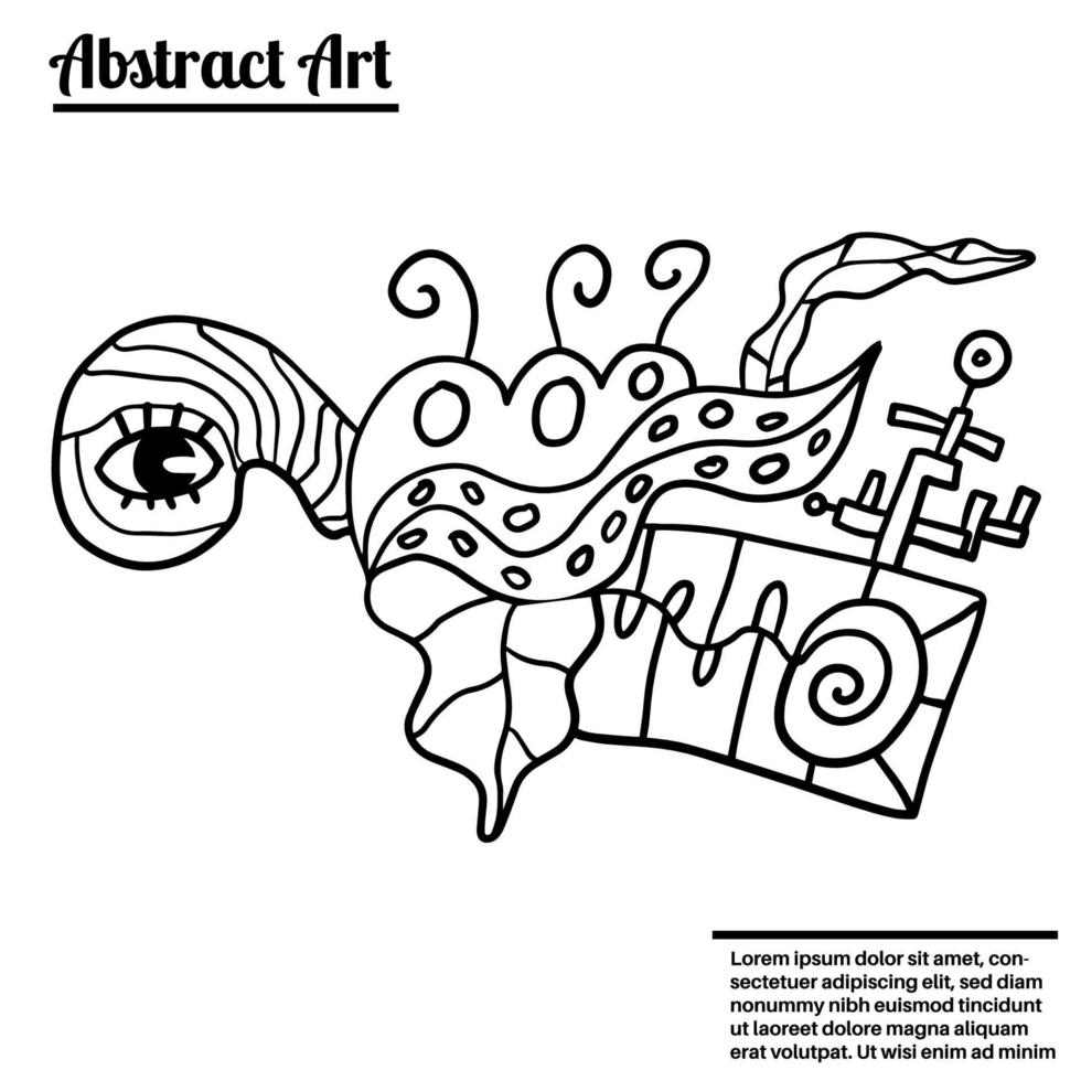 Lindo dibujo artístico abstracto doodle aislado sobre fondo blanco. arte del doodle desordenado loco con diferentes formas, rizos. tarjeta de fantasía. vector
