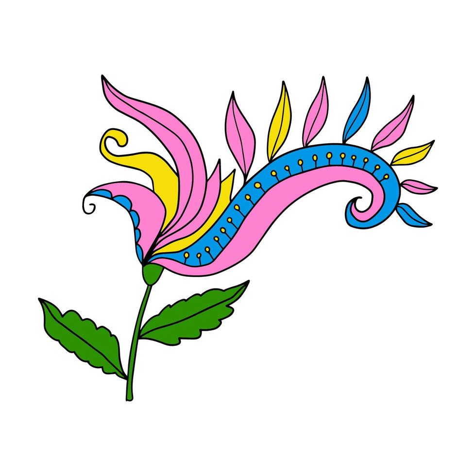 Flor colorida de la historieta del doodle de la fantasía aislada en el fondo blanco. vector