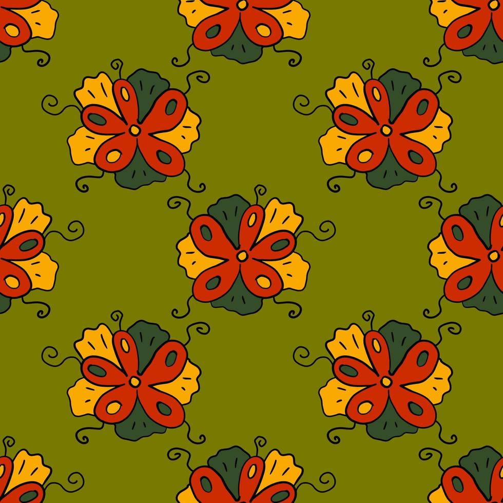 Abstract colorful fantasy doodle flower seamless pattern. Floral background. vector