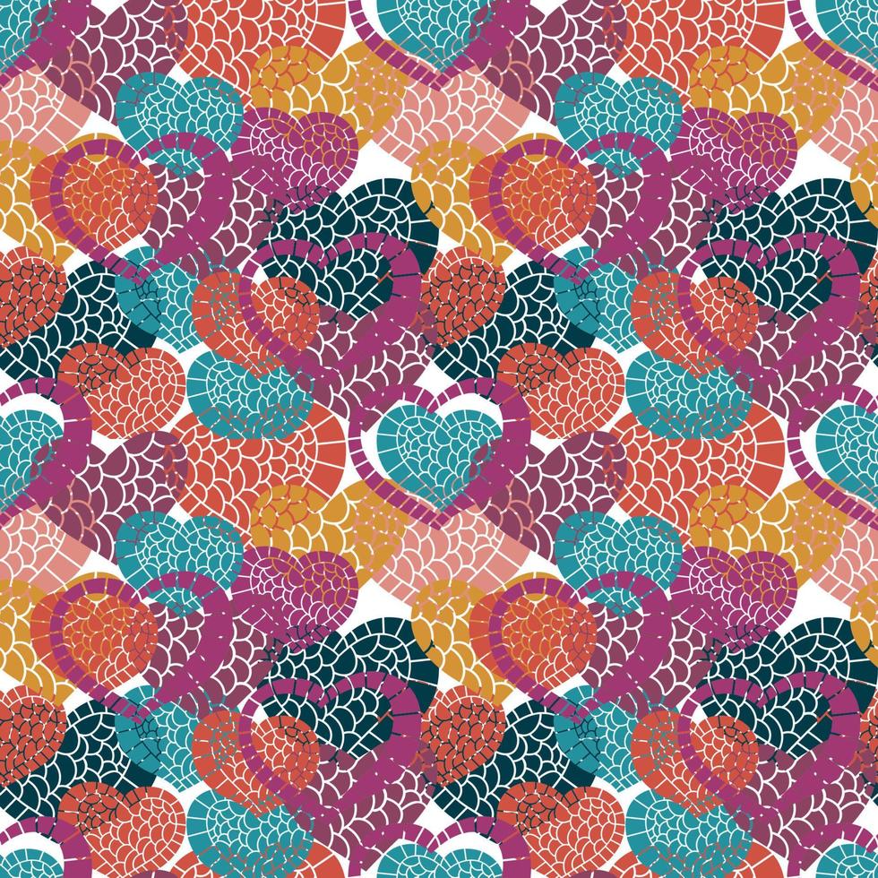 Doodle heart abstract colorful seamless pattern. Hand drawn romantic background. vector