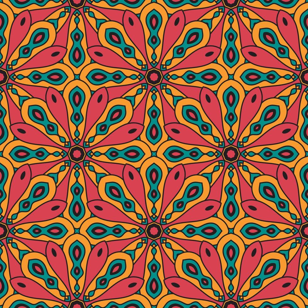 Abstract seamless pattern with mandala flower. Mosaic, tile, polka dot. Floral background. vector