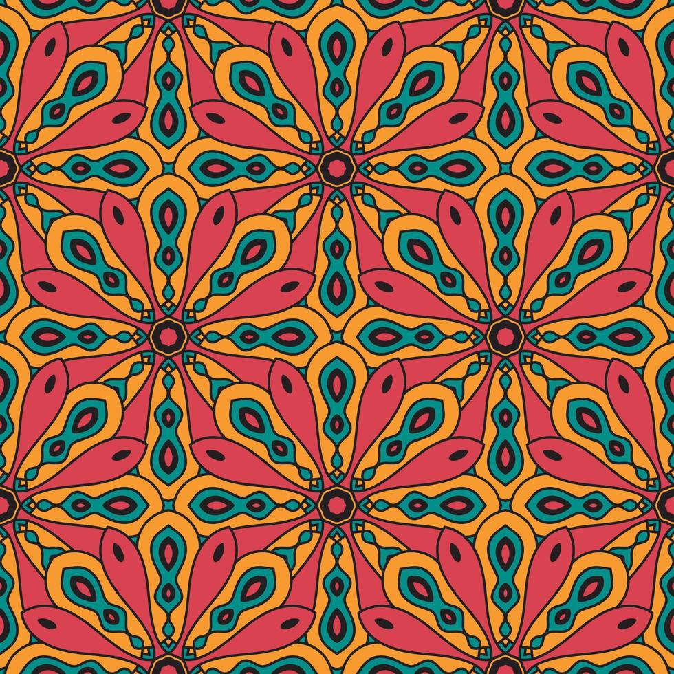 Resumen de patrones sin fisuras con flor de mandala. mosaico, azulejo, lunares. fondo floral. vector