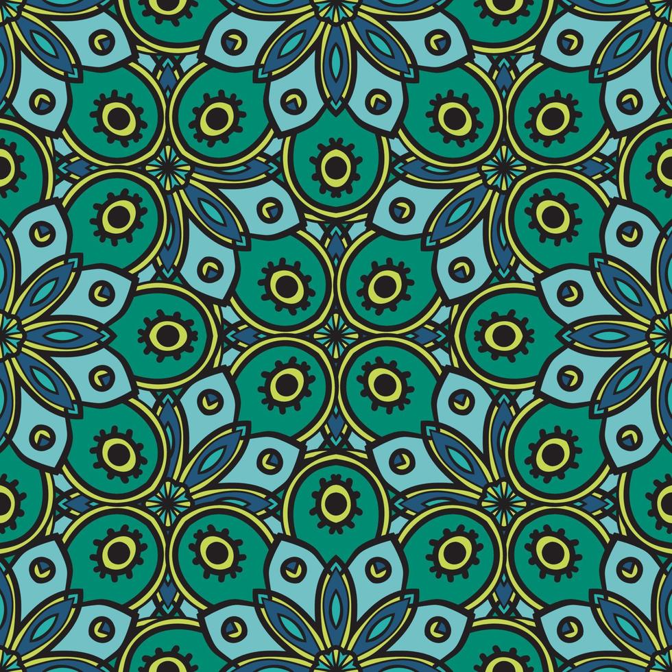 Abstract seamless pattern with mandala flower. Mosaic, tile, polka dot. Floral background. vector