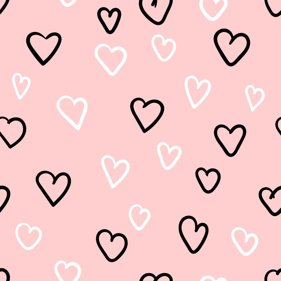 Doodle heart abstract pastel seamless pattern. Pink romantic background. vector