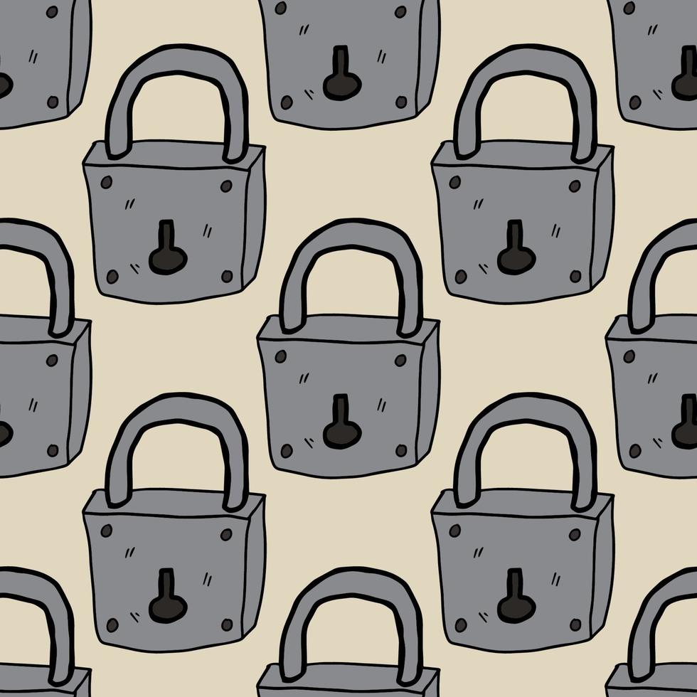 Cartoon doodle linear closed padlock seamless pattern. Background of security concept. vector
