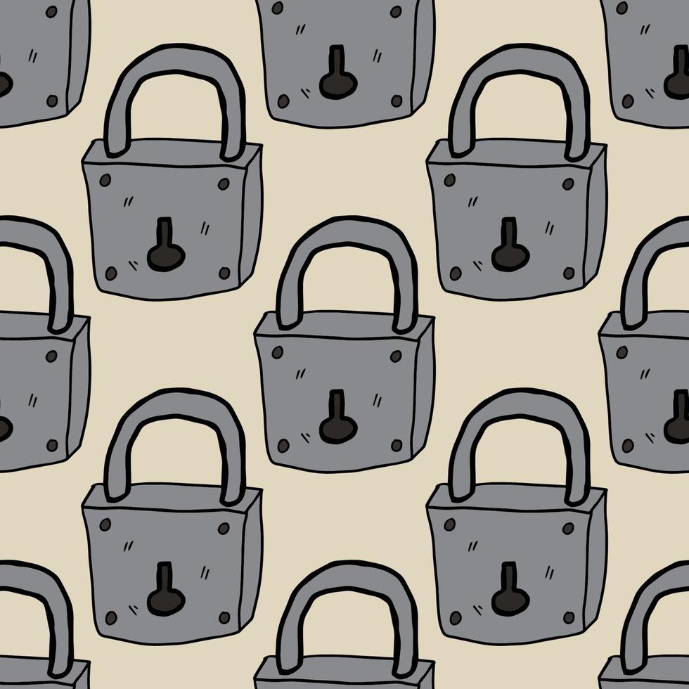 Cartoon doodle linear closed padlock seamless pattern. Background of security concept. vector