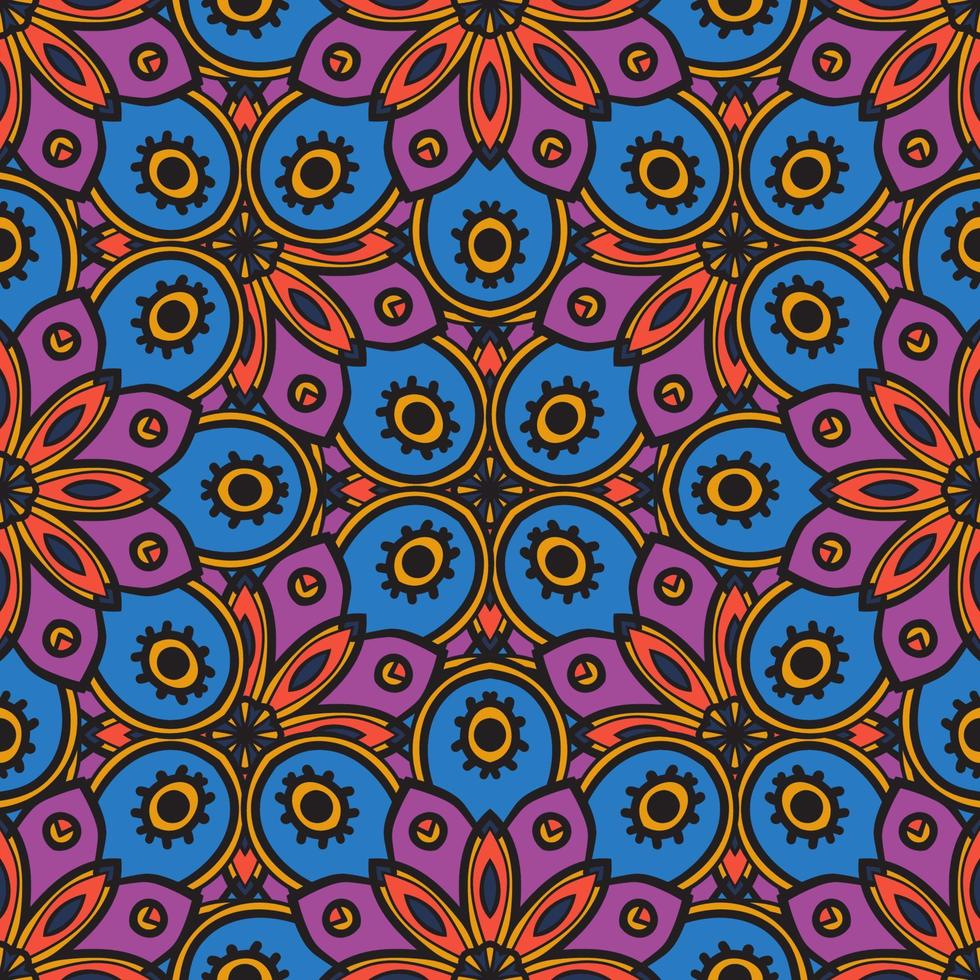 Abstract seamless pattern with mandala flower. Mosaic, tile, polka dot. Floral background. vector