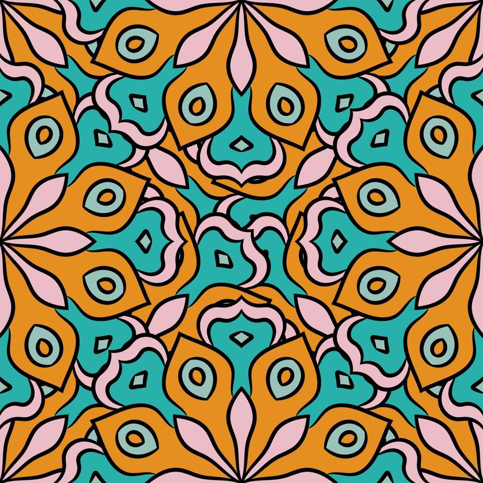 Abstract seamless pattern with mandala flower. Mosaic, tile, polka dot. Floral background. vector