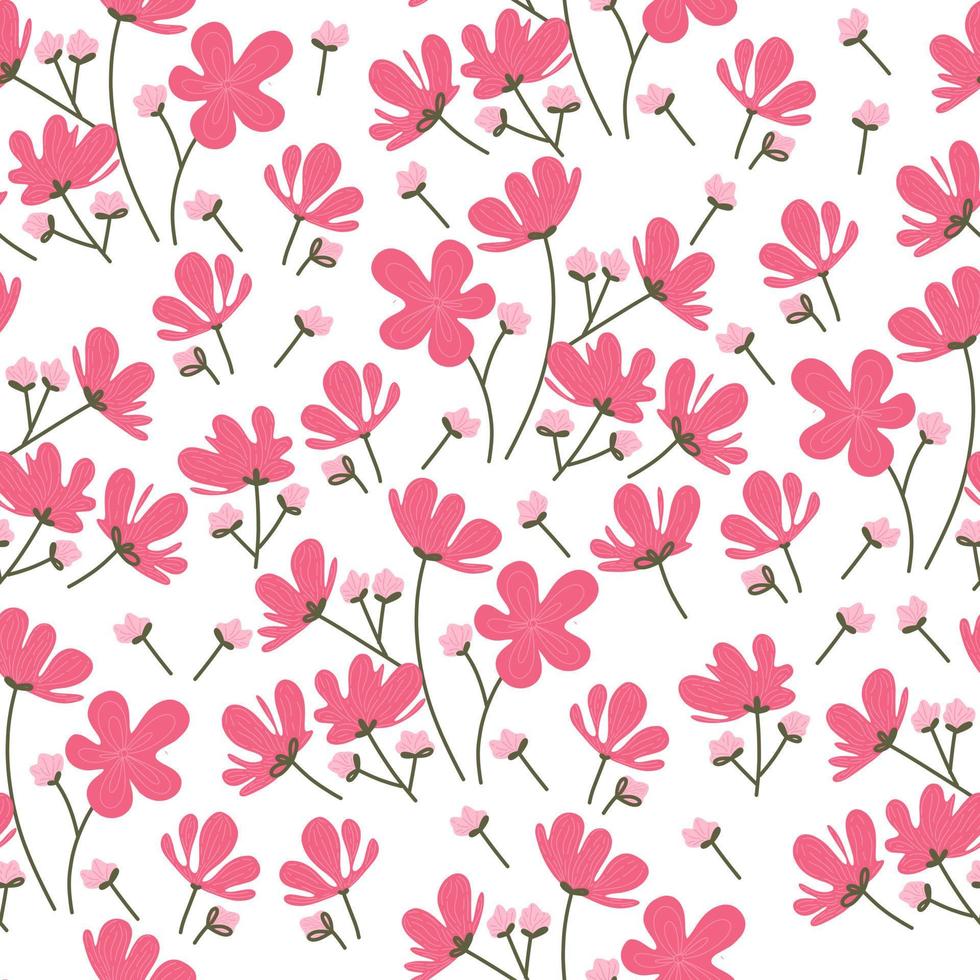 Pink blooming spring flower seamless pattern vector