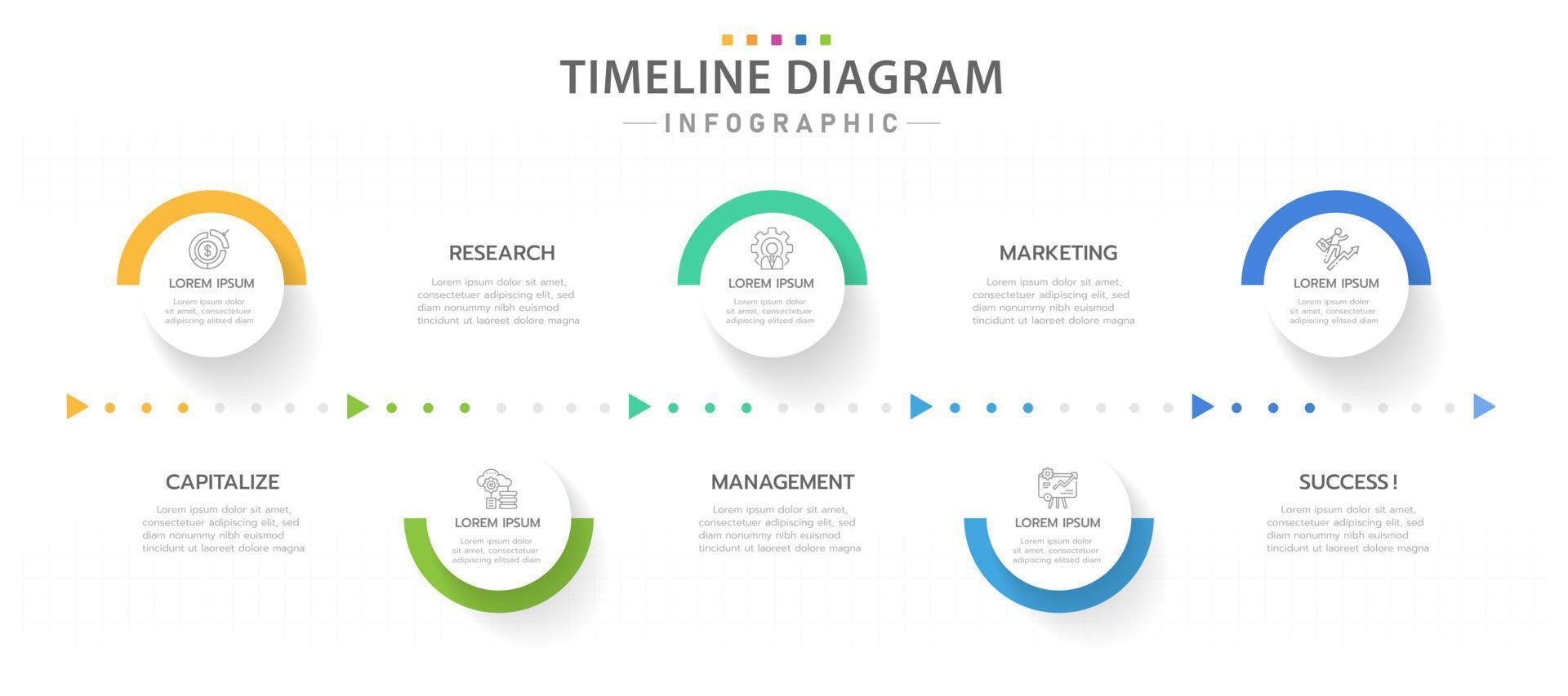 plantilla infográfica para negocios. Diagrama de línea de tiempo moderno de 5 pasos con flechas de progreso, infografía vectorial de presentación. vector