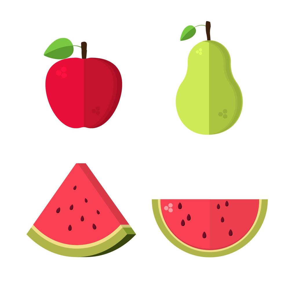 conjunto de frutas de verano en estilo de corte de papel. manzana, pera, rebanada de sandía. ilustración vectorial. vector