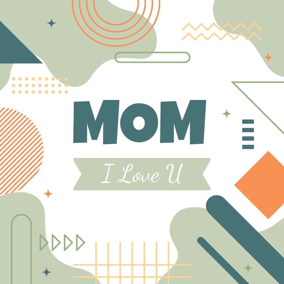 Love Mom Mother Day Square Gift Card Memphis Style 01 vector