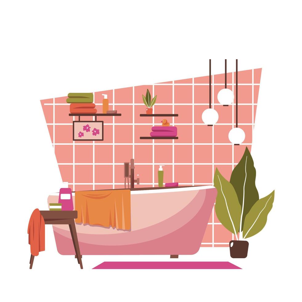 Clean Bathroom Decoration Bathtub House Interior Flat Design vector